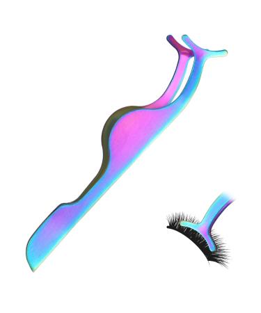 Sibba eyelash tweezer Applicator 1 piece of stainless steel curved pointed fish tail wrong eyelashes clip extension separation curly wraps Applicator and distance tongs rainbow colors 1 PC rainbow color