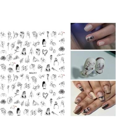 8 Sheets Abstract Face 3D Nail Art Stickers - Self-Adhesive Decals for DIY Manicure - Designer French Nail Stickers for Women and Girls - Buy Online on SooperMarket.com
