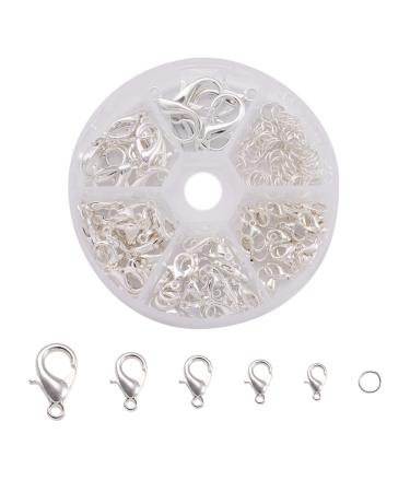 Pandahall 1 Set Jewelry Making Kit with Zinc Alloy Lobster Claw Clasps and Open Jump Rings for Bracelet Necklace Jewelry Making (Silver) Ring & Claps-Silver