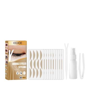 Natural double eyelid sticker 10 sheet+y-shaped clip+small clip+spray bottle peak tissue invisible adhesive-free adhesive 120 pcs slide dripes slide tapes (a)