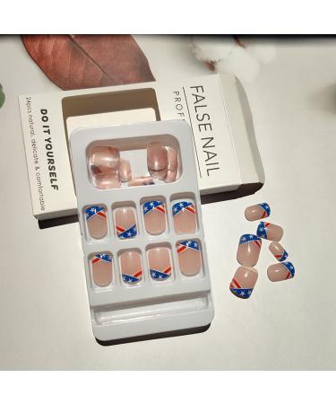 KTAABTR Independence Day Press on Nails - 24 Pcs Short French Tip 4th of July False Nails with Glue & American Flag Design for Women & Girls - Buy Online on SooperMarket.com