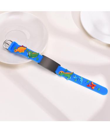 Customised Kids Safety ID Wristband - Personalised Medical Alert Bracelet for Boys and Girls - Dinosaur Design in Blue and Black - Buy Online on SooperMarket.com