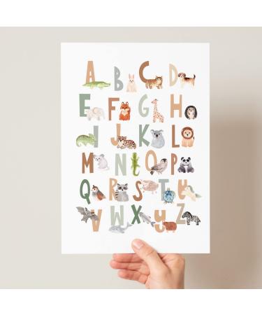 Scandi Animal Alphabet Children's Educational Print Boho Animal Alphabet Poster Peg Animal Alphabet Woodland Safari Animal Alphabet (A4 Earth) A4 Earth