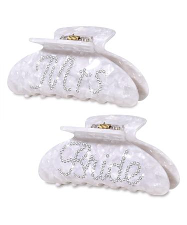 HZEYN 2 Pack Bride Claw Clips Rhinestone Bride Mrs Acetate Hair Clips Bachelorette Party Favors Hair Claw Clips for Thick Hair Bridal Hair Accessories Bride Gifts White Bride Mrs