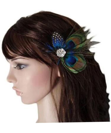 Feather Peacock Hair Clip Natural Feather Fascinator Barrette with Sparking Rhinestone  - Buy Online on SooperMarket.com