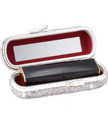 XhuangTech Bling Lipstick Holder Case with Mirror - Rhinestone Crystal Makeup Organizer for Ladies (Silver) | Portable Lipstick Case - Buy Online on SooperMarket.com