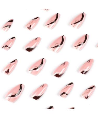 24 Pcs Glitter Wavy Stiletto False Nails Short Maroon French Press on Nails - With Nail Glue & Almond Stick on Nails - Women's Fake Nails for Nail Art - Buy Online on SooperMarket.com