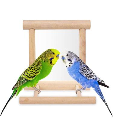 2Pcs Parrot Hanging Swing Mirror Fun Wooden Parrot Mirror Hanging Wooden Bird Mirror Toy Parrot Toy Budgie Mirror for Small Birds - Buy Online on SooperMarket.com
