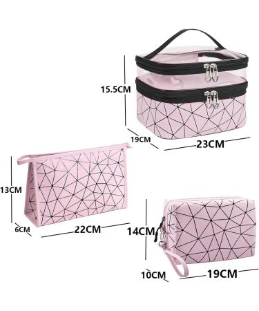 Mikytoper 3 PCS Double Layer Makeup Bags with Diamond Pattern Travel Toiletry Bags - Pink - Buy Online on SooperMarket.com