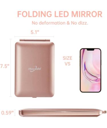LED Foldable Travel Makeup Mirror - 5x7 inches, 3 Color Light Modes, USB Rechargeable - Rose Gold - Buy Online on SooperMarket.com