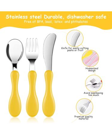 Vicloon 6 PCS Baby Fork and Spoon Set - Stainless Steel Toddler Utensils in Yellow/Pink | Baby Feeding Cutlery for Weaning and Kids - Buy Online on SooperMarket.com