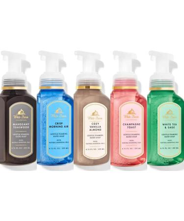 Bath and Body Works Gentle Foaming Hand Soap Kitchen Basics - Cozy Vanilla Almond Crisp Morning Air Mahogany Teakwood Champagne Toast White Tea and Sage 8.75 Pack of 5