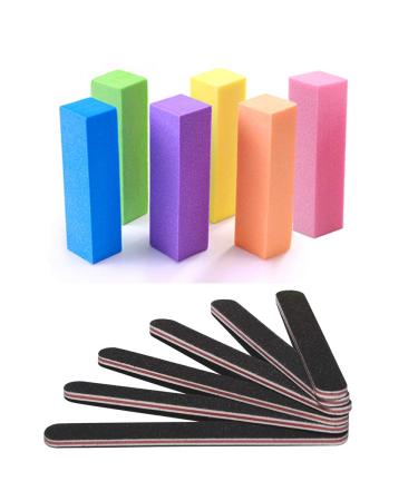 Nail Files and Buffer, TsMADDTs Professional Manicure Tools Kit Rectangular Art Care Buffer Block Tools 100/180 Grit 12Pcs/Pa(Black) 6pcs 100 180 Grit & 6pcs Buffer