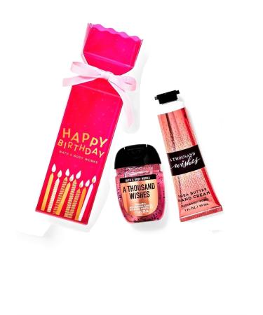 A Thousand Wishes Travel Gift Set - Hand Gel and Hand Cream Arranged Inside a Small Festive Happy Birthday Gift Box