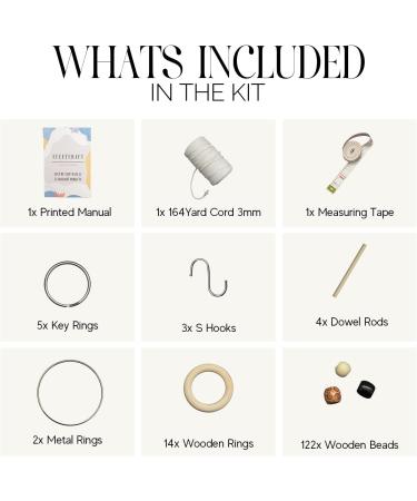 CULETCRAFT Macrame Kit for Beginners - 15 Projects Book, 164yd Cotton Cord, Wooden Beads & Rings - 153pc Starter Set in Gift Box - Buy Online on SooperMarket.com