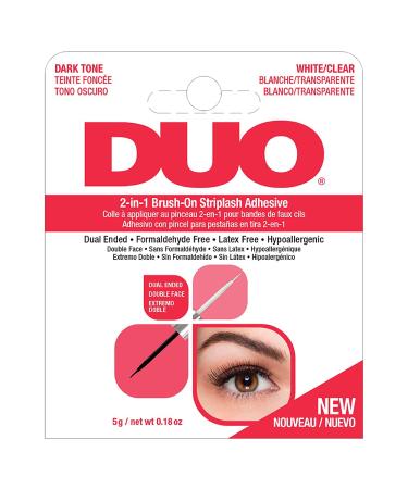 DUO Adhesives 2-in-1 Brush On Clear & Dark Adhesive  Dual-Ended Two Color Choice False Eyelash Adhesive Solution for Strip Lashes  0.18 oz 1-Pack 0.18 Ounce (Pack of 1) 2 in 1