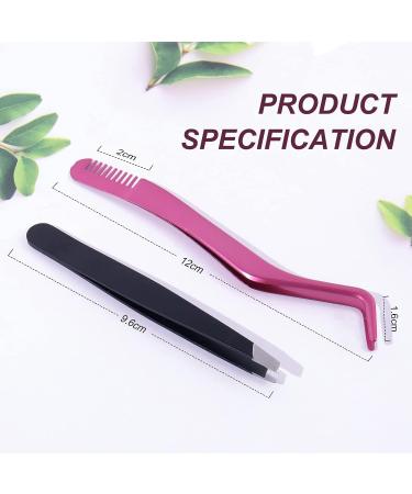 FADVAN Pink Stainless Steel Lash Applicator Tool Set - 2 Pcs Cluster Lash Tweezers with Eyebrow Tweezers for DIY Eyelash Extensions - Buy Online on SooperMarket.com
