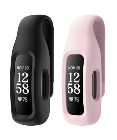 EEweca 2-Pack Clip Case Accessory for Fitbit Inspire 3/Inspire 2, Black+Soft Pink (not for Inspire, Inspire hr, ace 2)