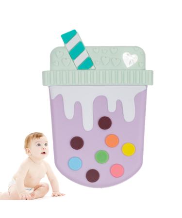 Aznever silicone bite ring |Silicone bite toys for babies-baby bite ring with food-safe silicone light chieletum in cartoon shape protects teeth and gums milk tea C