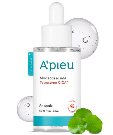 A'PIEU Madecassoside Tetrasome Cica Face Serum Ampoule 1.69 Fl oz / 50ml - Upgraded Madecassoside Ampoule Enhanced Skin Protection Tetrasome Technology Smooth Application 3x Faster Absorption