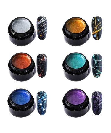 Dacvgog Set of Nail Art Pulling Silk 6 Pieces Painting Soaking Drawing Elasticity Design Nail Lacquer Long Lasting DIY