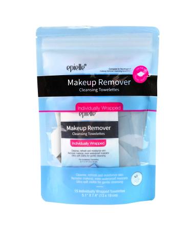 Epielle Makeup Remover Cleansing Towelettes - 15 Individual Wipes for Oil, Makeup & Waterproof Mascara Removal | Alcohol-Free, Paraben-Free, Cruelty-Free | Ideal for Travel & Gym - Buy Online on SooperMarket.com