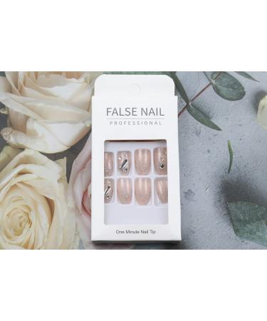 Glossy 3D Rhinestone Coffin Press On Nails - 24Pcs Medium Sparkly Glitter Designs for Women & Girls - Buy Online on SooperMarket.com