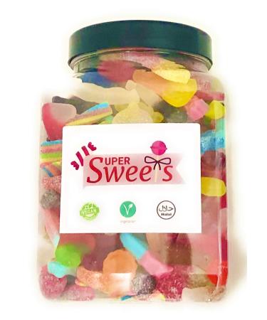 Super Sweets Vegan Sweet Sour And Fizzy Jelly Sweet Mix Gift Jar 1.6Kg