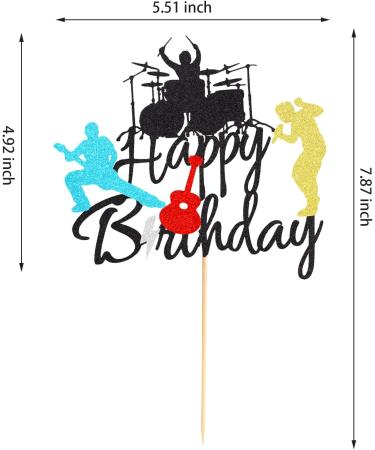 Arthsdite Happy Birthday Band Cake Topper-Drum Set Guitar Singing Cake Topper for Music Theme Birthday Party for Rock Roll Drummer Party Decor - Black Glitter - Buy Online on SooperMarket.com