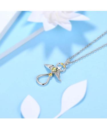 Cute Cat Necklace with Sparkling Zirconia Crystal Birthstone Pendant Necklace for Girls Womens White Gold Over 925 Sterling Silver Animal Necklace Birthstone Jewelry Sweet Present Girlfriend Sisters E Peridot Pendant - Buy Online on SooperMarket.com