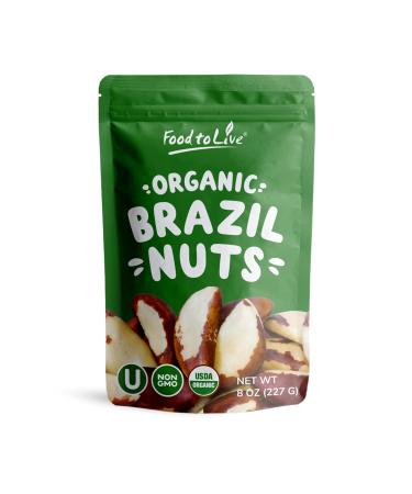 Organic Brazil Nuts, 8 Ounces  Non-GMO, Raw, Whole, No Shell, Unsalted, Kosher, Vegan, Keto, Paleo Friendly, Bulk, Good Source of Selenium, Low Sodium and Low Carb Food, Trail Mix Snack 0.5 Pound