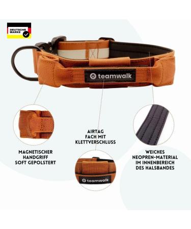 Teamwalk Premium Dog Collar - Adjustable Magnetic Handle Light Strip Air Tag Bag Soft Upholstery & Robust Buckle - Rust Red (Small 4cm) - Buy Online on SooperMarket.com