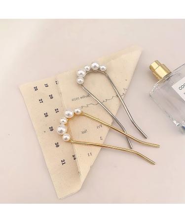 4 PACK Pearl Rhinestone U Shape Hair Fork Sticks - Wedding Hair Pins for Women and Girls - Buy Online on SooperMarket.com