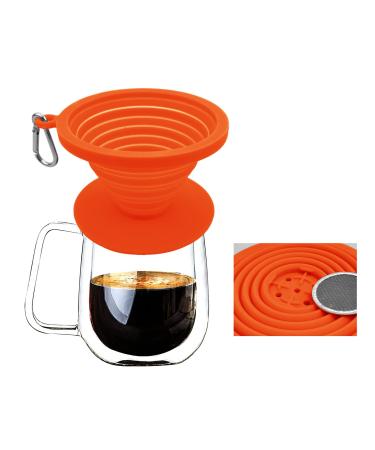 Collapsible Pour Over Coffee Dripper Silicone Reusable Cone Filter Holder Paperless Coffee Brew Maker with Carabineer for Travel Hiking Backpacking Camping Outdoor Survival Home Office(Orange)