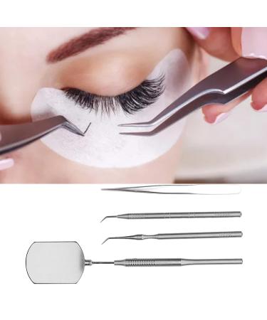 Professional Eyelash Art Tool Set - Stainless Steel Tweezers Mirror & Pickup Sticks for Salons - Silver - Buy Online on SooperMarket.com