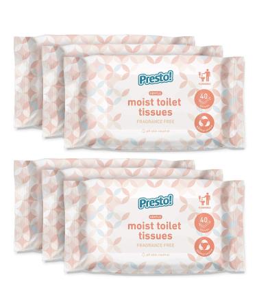 Amazon Brand - Presto! Wet Wipes Gentle Flushable Unscented 240 Count (6 Packs of 40)