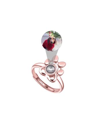 CSSTONE Dog Paw Photo Chain Projection Necklace With Picture Chain with Photo Chain with Picture Inside 925 Sterling Silver I Love You Memory Gift For Women/Pets Ring Rose