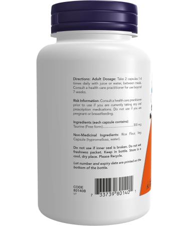 NOW - Taurine 500mg 100 Capsules - Buy Online on SooperMarket.com