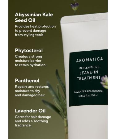 AROMATICA Replenishing Leave-In Treatment - Lavender & Patchouli | Silicone-Free Conditioner for Damaged Hair & Heat Protection | 5.0 fl oz (150ml - Buy Online on SooperMarket.com