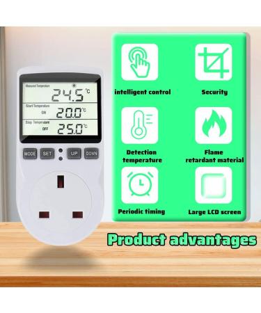 Lotvic Digital Temperature Controller Thermostat Plug Socket with Backlight LCD Screen - Heating Cooling Timer for Homebrew Greenhouse Reptile Terrarium (UK Plug) - Buy Online on SooperMarket.com