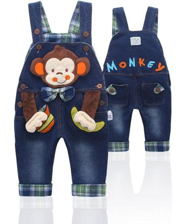 KIDSCOOL SPACE Toddler Denim 3D Monkey Overalls | Blue Dungarees Pants 3-4 Years - Buy Online on SooperMarket.com