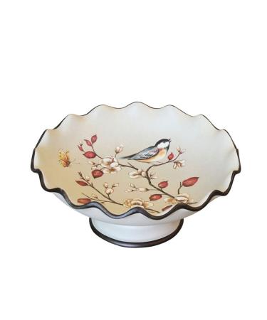 Fruit Basket Bowl Fruit Dish New Chinese Retro Handmade Round Wave Pattern Ceramic Fruit Bowl Living Room Kitchen Decor Fruit Plate Candy Bowl Fruit Bowls