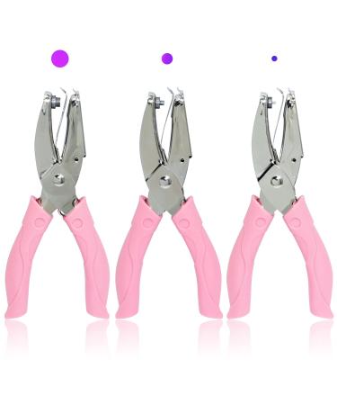 CheeMuii 3 Pieces Metal Handheld Paper Punch Single-Hole Tag Punch Set with Plastic Handle for Circle Holes for DIY Craft Tag Silver