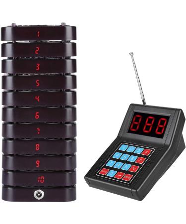 ASHATA Restaurant Paging System - Wireless Call Coaster Pagers - Guest Waiting Pager - 10 Coaster Pager Call Button Keypad - Built-in Antenna - Black - Buy Online on SooperMarket.com