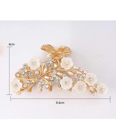 Vintage Metal Rhinestone Hair Claw with Imitation Pearl - Large Size Hair Clip for Women (Gold-A) - Buy Online on SooperMarket.com