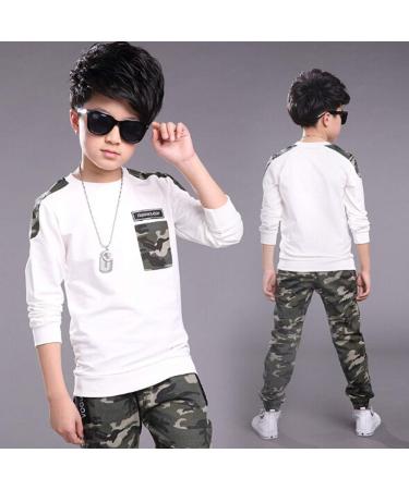 AMhomely Baby Boy Romper Sale: Letter Tracksuit Camouflage 2PCS Outfit Set for Boys 9-11 Years - White - Buy Online on SooperMarket.com