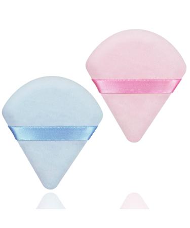 2 Pcs Triangle Powder Puff Face Soft Triangle Velvet Makeup Powder Puffs Setting Loose Powder Triangle Velour Beauty Make up Puff Triangle Face Powder Puff for Under Eye Makeup Applicator(Pink&Blue) Pink+Blue
