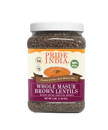 Indian Whole Brown Crimson Lentils by Pride of India Whole Masoor Dal Fiber & Protein Rich Lentils -Superfoods Desiccant Free - Masoor Dal Jar of 3 Pound (48 oz)