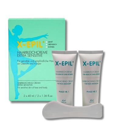 X-EPIL Hair Bleaching Cream - Extra Sensitive 2x40ml | Gentle & Fast for Face & Body | Savings Set + Free Gift - Buy Online on SooperMarket.com