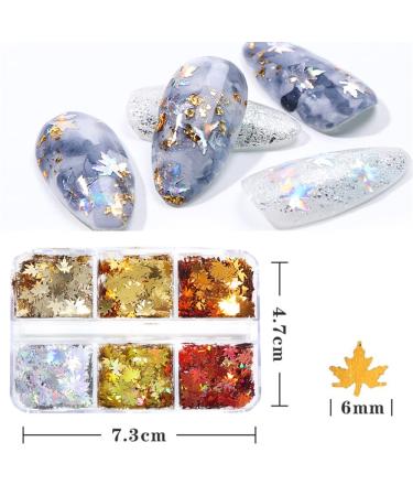 Maple Leaf Nail Glitter Sequins - 3D Holographic Fall Leaves Nail Art Flakes - 6 Colors Laser Autumn Decals for Acrylic Nails - DIY Crafts - Buy Online on SooperMarket.com